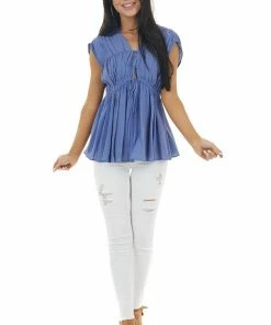 Do + Be Dusty Violet Babydoll Short Sleeve Plunging Neckline Top Tops 19 Do + Be Dusty Violet Babydoll Short Sleeve Plunging Neckline Top Tops