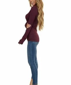 Nikibiki Eggplant Purple Seamless Long Sleeve Crew Neck Top