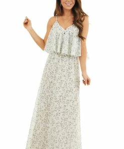 Lovestitch Dresses Eggshell Floral Print Sleeveless Maxi Dress With V Neckline 9 Lovestitch Dresses Eggshell Floral Print Sleeveless Maxi Dress With V Neckline