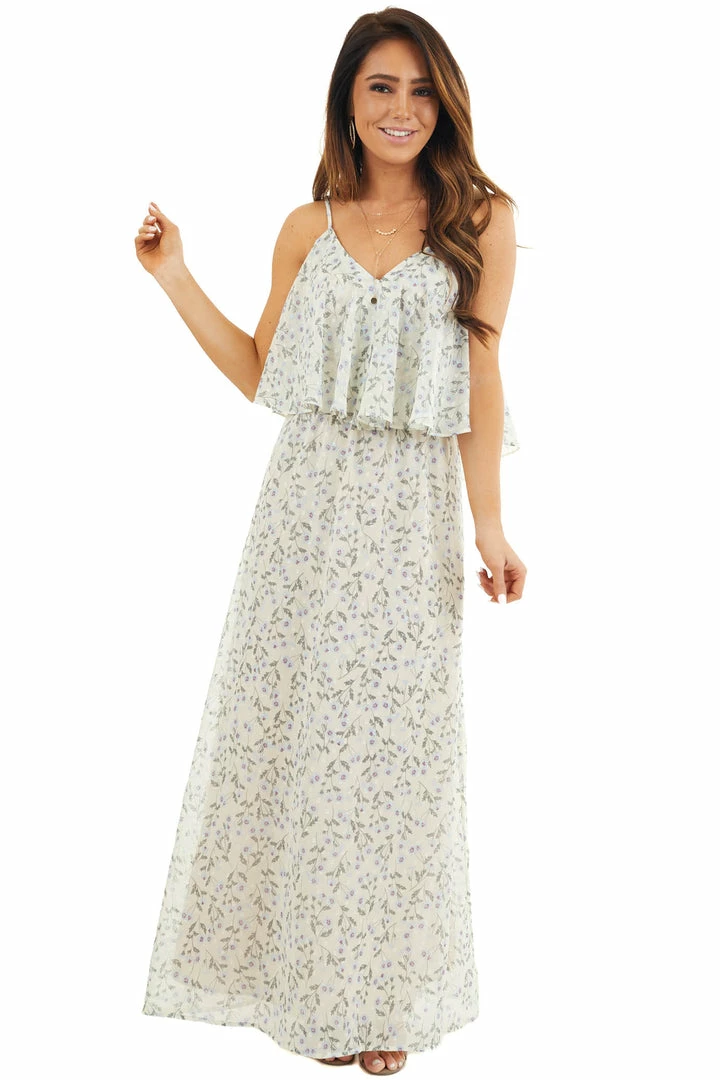Lovestitch Dresses Eggshell Floral Print Sleeveless Maxi Dress With V Neckline 4 Lovestitch Dresses Eggshell Floral Print Sleeveless Maxi Dress With V Neckline