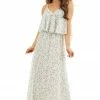 Lovestitch Dresses Eggshell Floral Print Sleeveless Maxi Dress With V Neckline