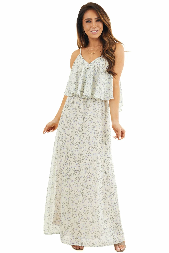 Lovestitch Dresses Eggshell Floral Print Sleeveless Maxi Dress With V Neckline 3 Lovestitch Dresses Eggshell Floral Print Sleeveless Maxi Dress With V Neckline