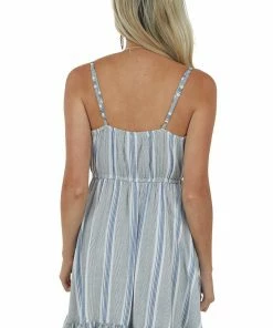 ANGIE Dresses Eggshell Striped Surplice Embroidered Short Dress