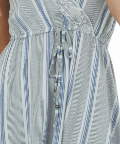 ANGIE Dresses Eggshell Striped Surplice Embroidered Short Dress