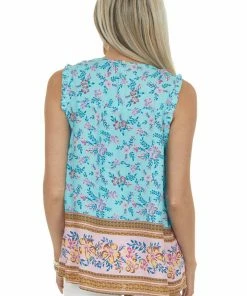 Staccato Tops Aqua Floral Print Sleeveless Blouse 14 Staccato Tops Aqua Floral Print Sleeveless Blouse