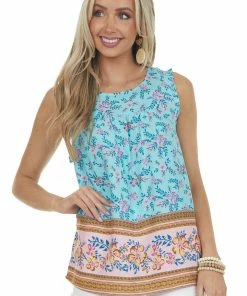Staccato Tops Aqua Floral Print Sleeveless Blouse 11 Staccato Tops Aqua Floral Print Sleeveless Blouse