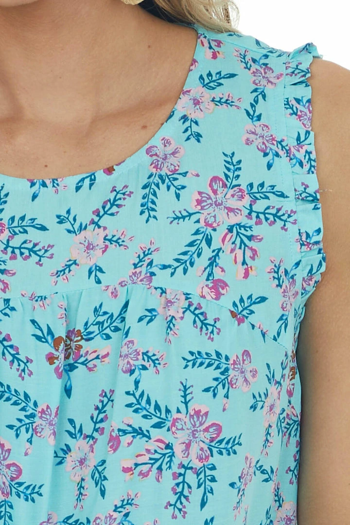 Staccato Tops Aqua Floral Print Sleeveless Blouse 9 Staccato Tops Aqua Floral Print Sleeveless Blouse