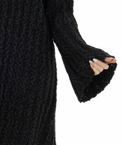 Peach Love Faded Black Chunky Ribbed Flare Sweater Dress