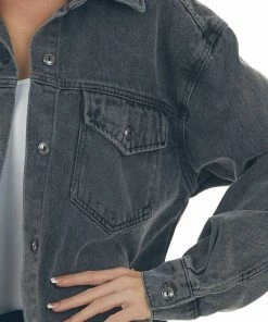 Blu Pepper Outerwear Faded Black Denim Button Front Jacket