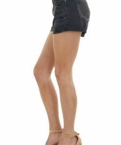 KanCan Bottoms Faded Black Distressed High Rise Jean Shorts With Cuffed Hem
