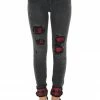 Judy Blue Faded Black Mid Rise Jeans With Plaid Patches And Cuffs Bottoms