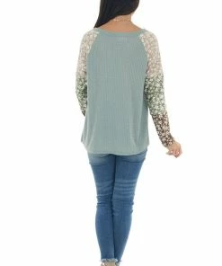 143 Story Faded Juniper Floral Colorblock Knit Top Tops