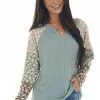 143 Story Faded Juniper Floral Colorblock Knit Top Tops