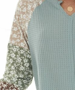 143 Story Faded Juniper Floral Colorblock Knit Top Tops