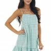 Entro Dresses Faded Juniper Gingham Sleeveless Short Dress