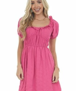 143 Story Faded Magenta Ruffle Detail Woven Short Dress Dresses