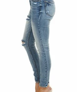Special A Faded Medium Wash High Rise Distressed Skinny Jeans Bottoms