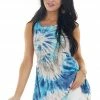 Sweet Lovely Faded Navy Blue Tie Dye Print Sleeveless Babydoll Knit Top