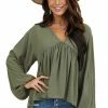 Umgee Tops Faded Olive Drop Waist Top With Tied Back And Bubble Sleeves