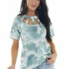 BiBi Juniper Tie Dye Short Sleeve Knit Top With Caged Neckline