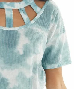 BiBi Juniper Tie Dye Short Sleeve Knit Top With Caged Neckline 22 BiBi Juniper Tie Dye Short Sleeve Knit Top With Caged Neckline