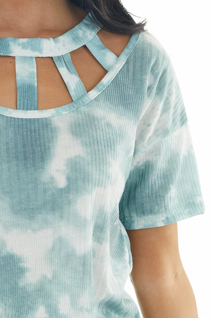 BiBi Juniper Tie Dye Short Sleeve Knit Top With Caged Neckline 10 BiBi Juniper Tie Dye Short Sleeve Knit Top With Caged Neckline