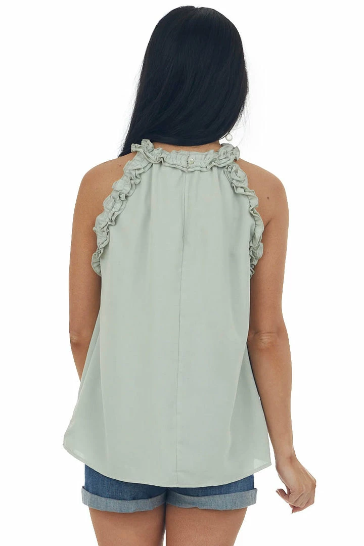 FSL APPAREL Faded Sage Frill Trim Halter Neck Woven Top 7 FSL APPAREL Faded Sage Frill Trim Halter Neck Woven Top