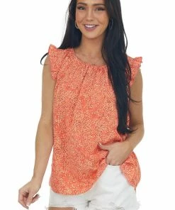 Hailey & Co Fire Dotted Ruffle Trim Cap Sleeve Blouse