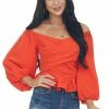Entro Tops Fire Draped Criss Cross Cropped Peplum Blouse