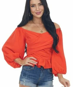 Entro Tops Fire Draped Criss Cross Cropped Peplum Blouse