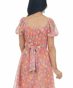 Peach Love Fire Floral Swiss Dot Babydoll Short Dress Dresses