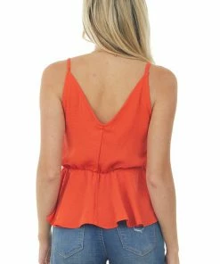 She + Sky Tops Fire Front Knot V Neck Cami Peplum Blouse 12 She + Sky Tops Fire Front Knot V Neck Cami Peplum Blouse