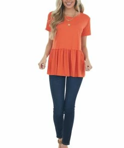 Entro Fire Orange Drop Waist Soft Short Sleeve Top