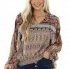 Umgee Tops Fire Orange Printed Flowy Hooded Blouse