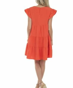 Entro Fire Ruffle Sleeve V Neck Babydoll Tiered Dress Dresses