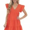 Entro Fire Ruffle Sleeve V Neck Babydoll Tiered Dress Dresses