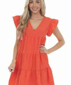Entro Fire Ruffle Sleeve V Neck Babydoll Tiered Dress Dresses