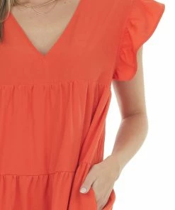 Entro Fire Ruffle Sleeve V Neck Babydoll Tiered Dress Dresses
