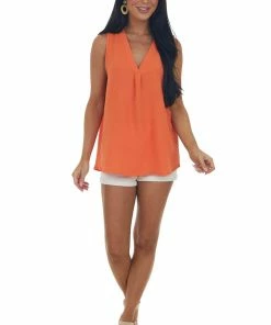 FSL APPAREL Fire Sleeveless Woven V Neck Crinkle Blouse 14 FSL APPAREL Fire Sleeveless Woven V Neck Crinkle Blouse