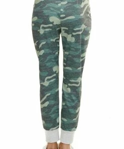 Shiying Fashion Bottoms Forest Green Camo Print Joggers With Drawstrings And Pockets