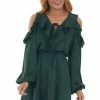 Hailey & Co Dresses Forest Green Cold Shoulder V Neck Short Dress