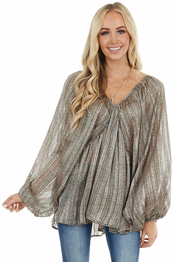 BucketList Forest Green Floral Print Long Puff Sleeve Babydoll Top 3 BucketList Forest Green Floral Print Long Puff Sleeve Babydoll Top