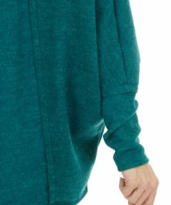 First Love Forest Green Long Dolman Sleeve Top With Raw Edge Detail Tops