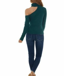 Lush Clothing Forest Green Mock Neck Cold Shoulder Top
