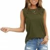 American Chic Forest Green Muscle Tank With Laser Cut Hole Details Tops