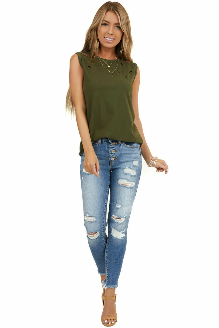 American Chic Forest Green Muscle Tank With Laser Cut Hole Details Tops 5 American Chic Forest Green Muscle Tank With Laser Cut Hole Details Tops