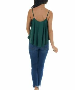 She + Sky Forest Green Satin Flowy Round Neckline Top