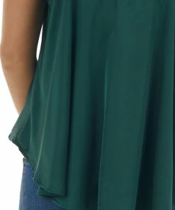 She + Sky Forest Green Satin Flowy Round Neckline Top