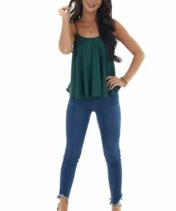 She + Sky Forest Green Satin Flowy Round Neckline Top