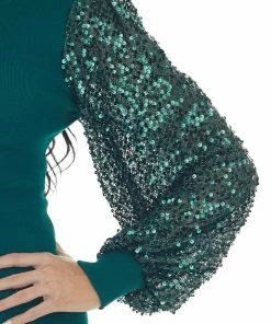 Flying Tomato Dresses Forest Green Sequin Sleeve Bodycon Mini Dress